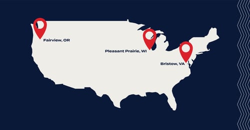 Map of U.S. with AGC Heat Exchange locations highlighted