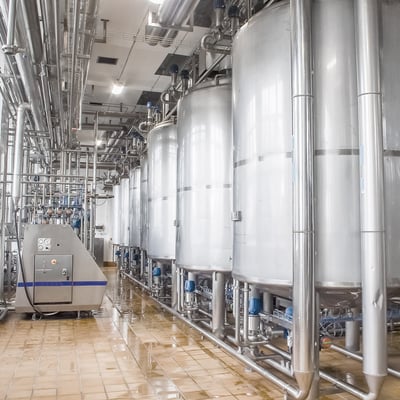 Milk tanks at dairy plant