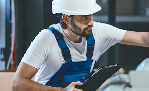 worker with hardhard and coveralls